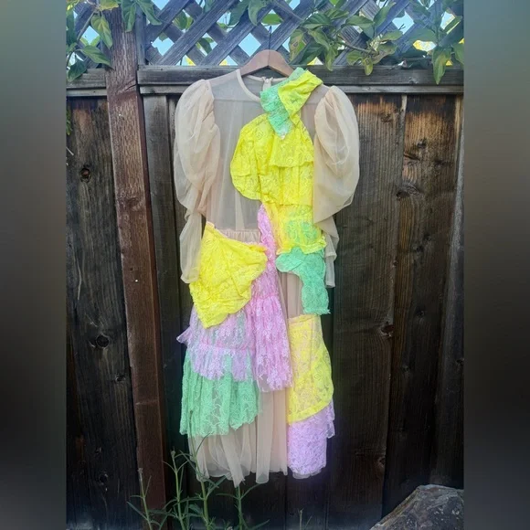 Comme Des Garçons Pink Ruffled lace Tulle sheer Dress - Size small - Picture 1 of 13